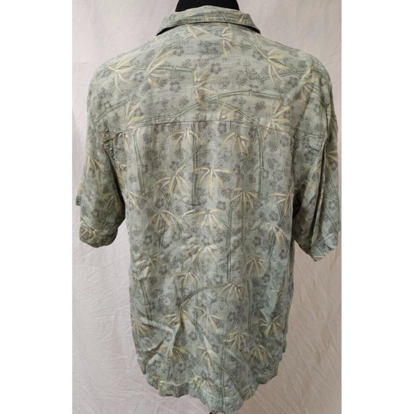 Bermuda Bay Large Green Floral Palm Trees Hawaiian Tropical Silk Button Shirt - Picture 8 of 11